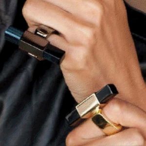 Vita Fede Back/Green Rectangle Prism Reisen Cased in 24k Gold-Plated Ring New